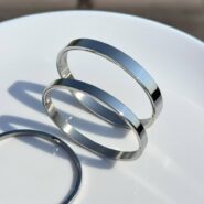 بنگل نقره ای استیل بیضی براق